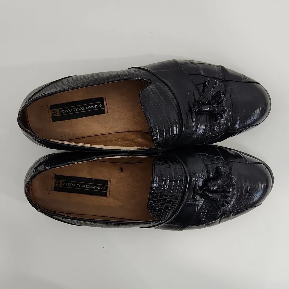 Stacy Adams Genuine Snake And Leather Loafers Dress Shoes Men's Sz 10W Black